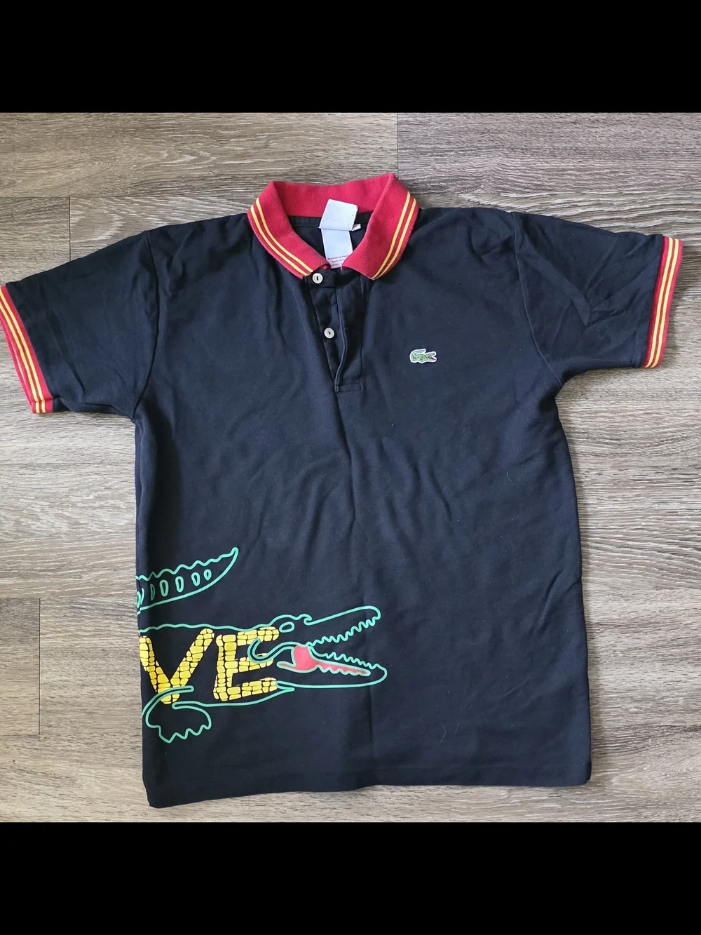 Lacoste Black Live Shirt with Red Trim & Crocodile Graphic - Kids